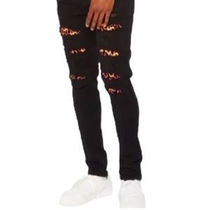 Rue21 Premium Black Distressed Flame Ripped Skinny Jeans, MENS 32/32